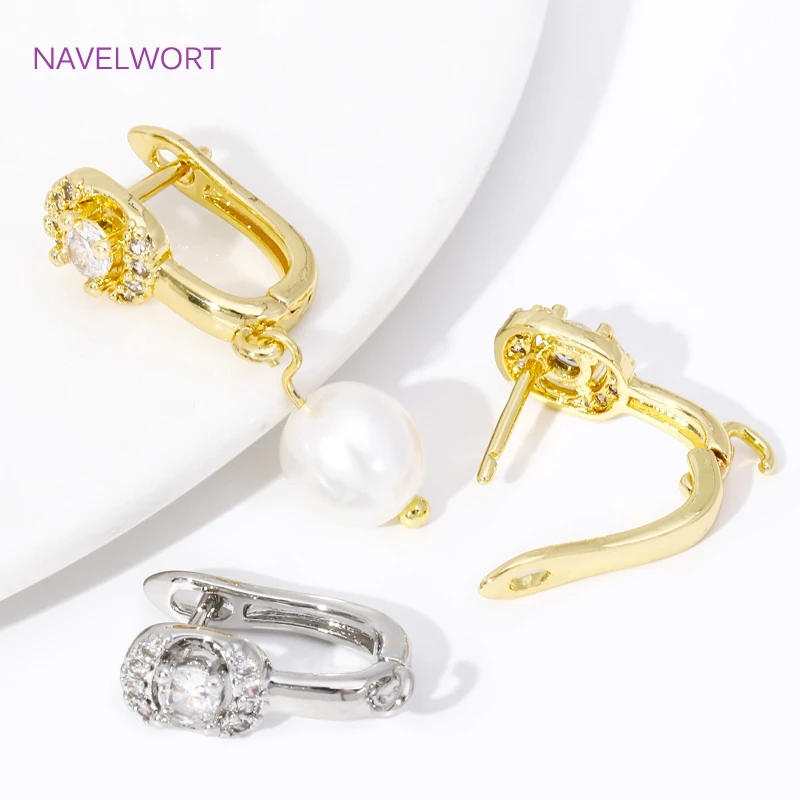 Fashion 18K Gold Plated Inlaid Zircon Shvenzy Earring Fixtures,Brass Earring Hooks Fasteners For DIY Jewelry Making Accessories 5