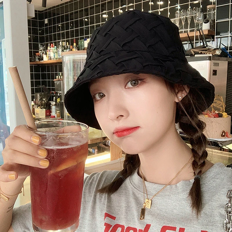 Wide Brim Bucket Hat Women Outdoor Summer Brim Sun Hats Spring Summer Plaid Chiffon Comfortable Breathable Hats female bucket hat