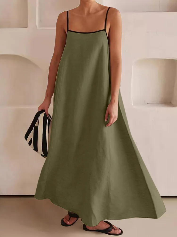 

Простое свободное платье с квадратным воротником, женское летнее платье-макси без рукавов, праздничное платье с открытой спиной и шнуровкой