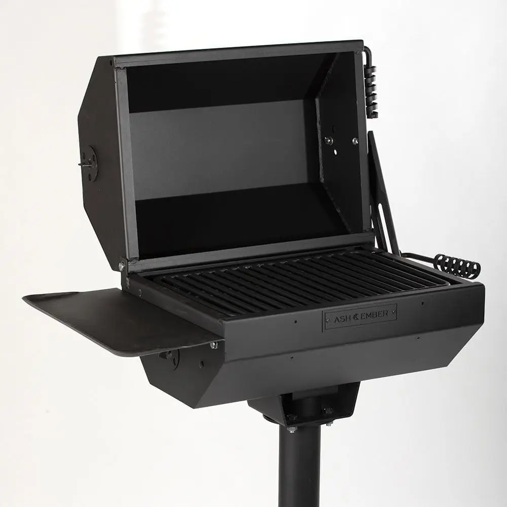 Park-Style Grill/Smoker, 390 Sq. Inch Charcoal Grill with Cover,Grate, Side Shelf for Food Prep & Accessories, Single Post