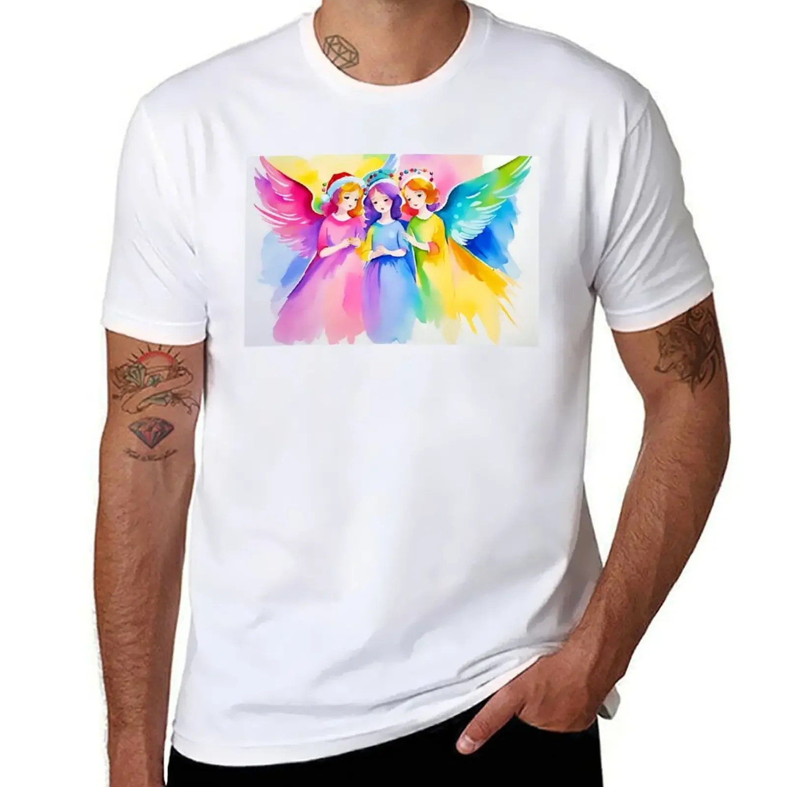 

Футболка с изображением трех ангелов I, индивидуальные черные мужские футболки больших размеров, индивидуальный дизайн