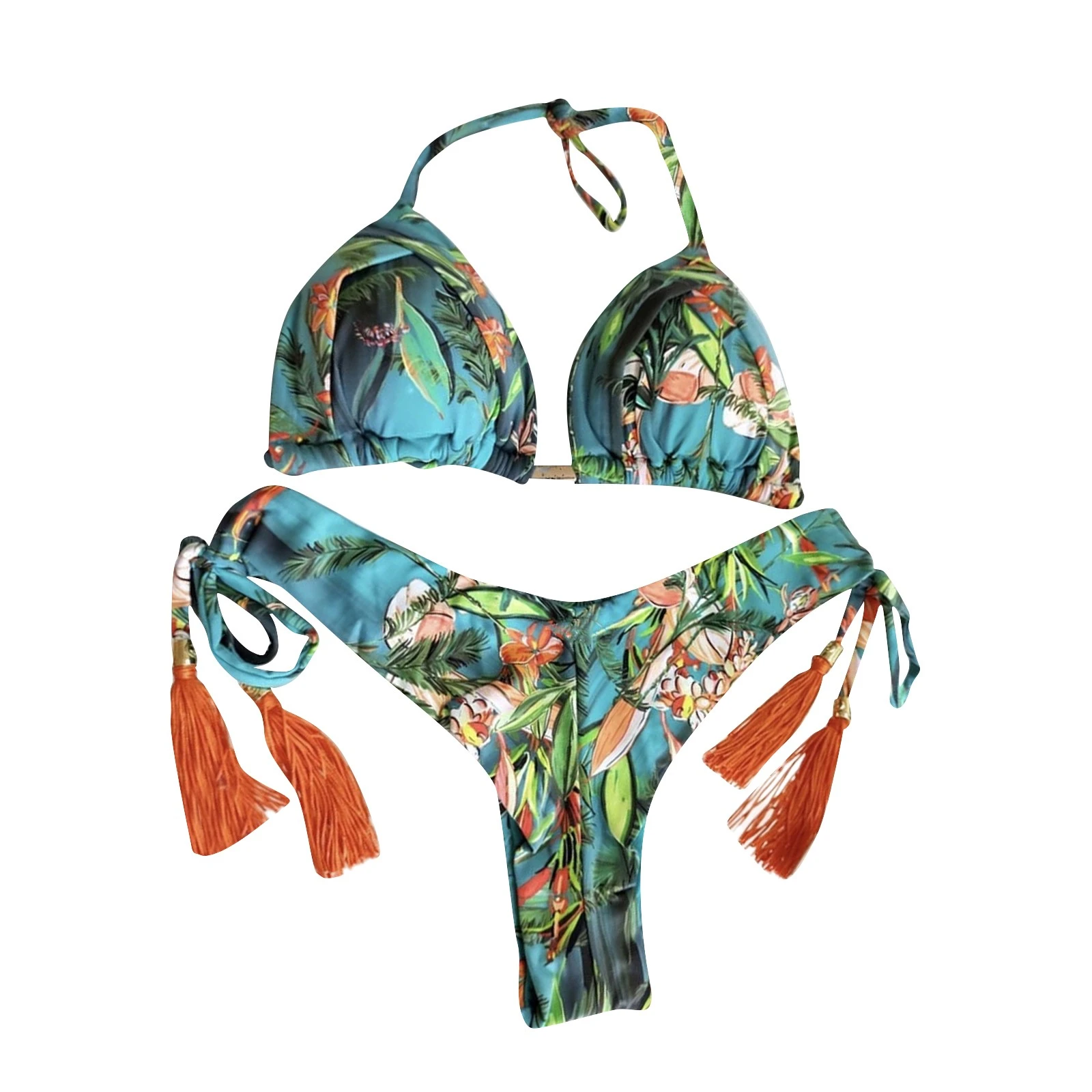 Plant Print Women Swimsuit Summer Beach Thin Sexy Low Waist Female Bikini Sets Two Piece Women's Bikini Swimsuit Summer 2022 bandeau bikini set