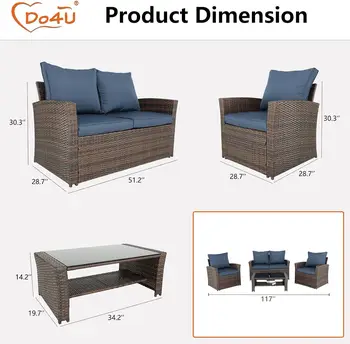 3/4/5 Pieces Patio Furniture Sets Outdoor Sectional Wicker Set Outdoor Conversation Set Patio Set Patio Loveseats with Coffee 3