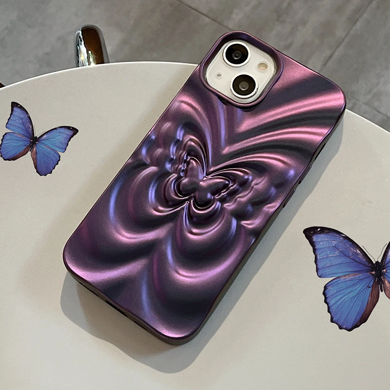 Plating 3D Butterfly Bumpy Texture Case for iPhone