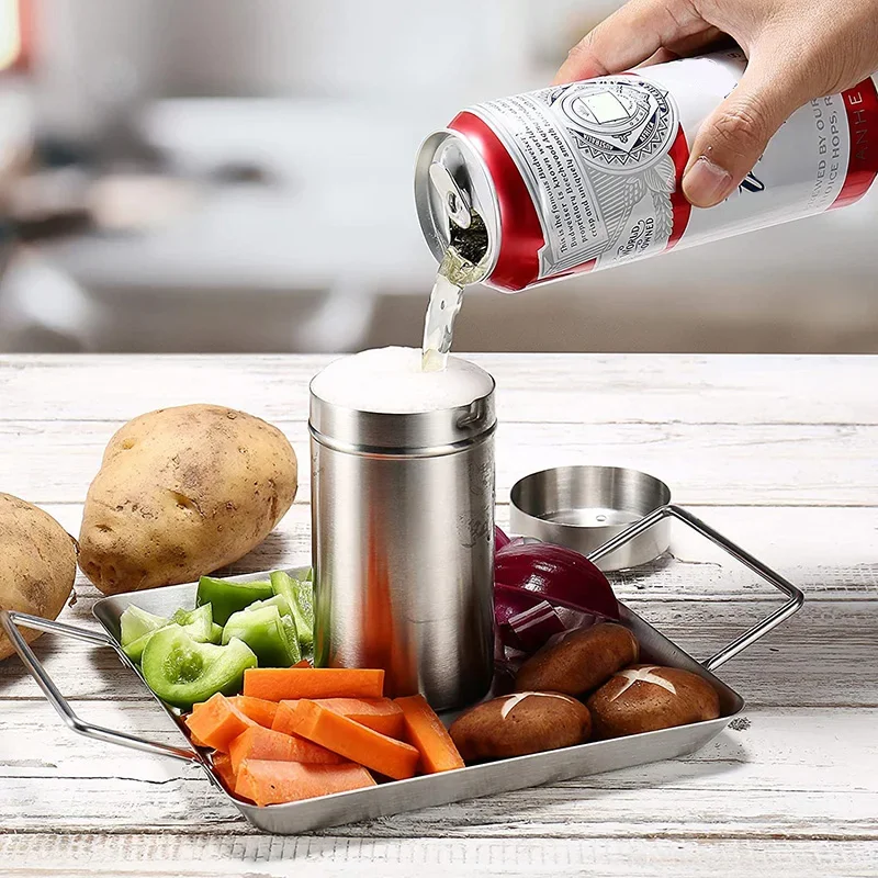Stainless Steel BBQ Chicken Roaster With Beer Can Outdoor Picnic Barbecue Grill Holder Kitchen Oven Vegetable Pan Rack Tools