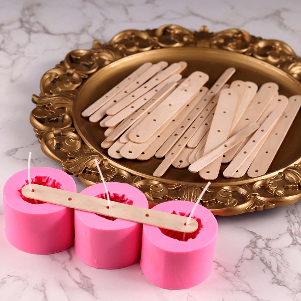 Portacandele In Legno Per Fare Candele - 50 Pezzi Con Fori, Supporto Stoppino In Cera Di Betulla 180x10mm