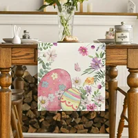 Spring Easter Eggs Flowers Printed Linen Table Runner Table Decor Watercolor Floral Table Runners Holiday Wedding Party Decor 2