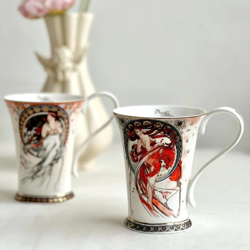 

European figure series bone China large-capacity famous painting figure double-sided pattern mug water cup