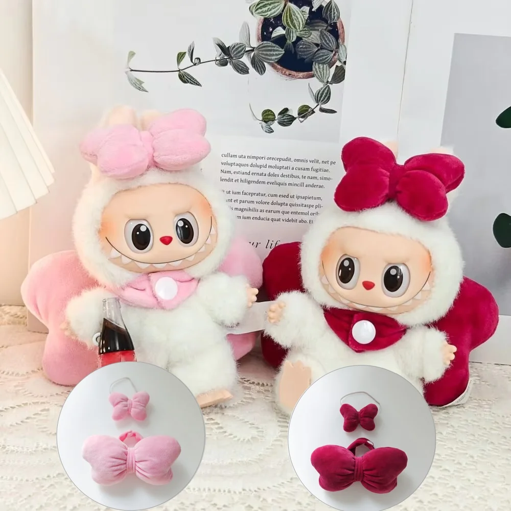 Labubu V1 V2 Black White Angel Feather Wings Clothes Bow Tie