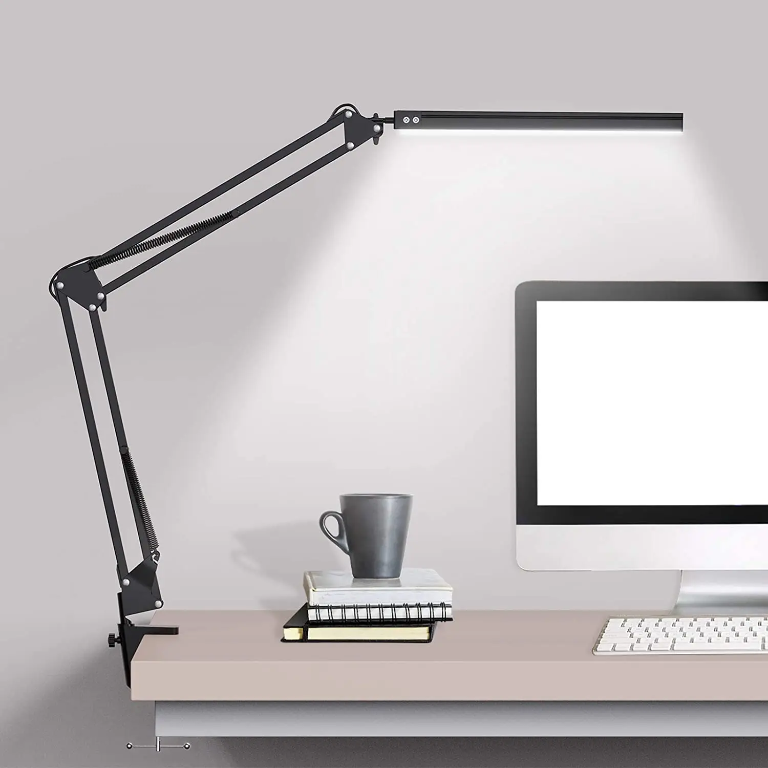 Lampe de bureau LED à bras oscillant réglable avec pince,veilleuse