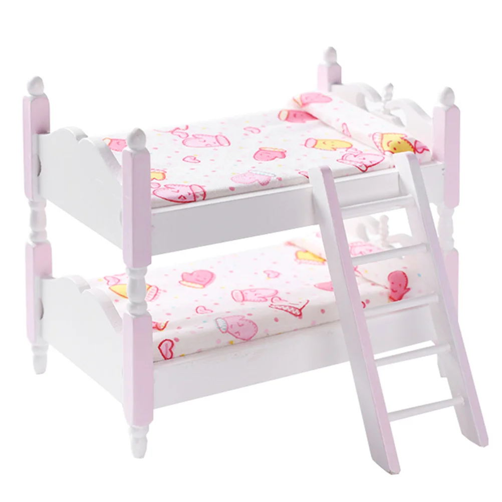 

Dollhouse Bunk Bed 1/12 Scale Wooden Kids Toys Miniature Cotton Baby Home Accessories