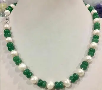 

Натуральный белый культивированный жемчуг и зеленое Нефритовое ожерелье 18 дюймов 925 Серебряная застежка