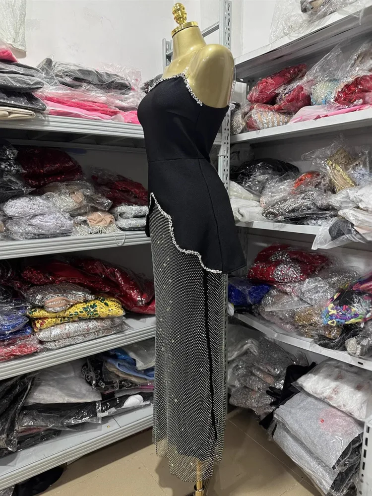 طقم تنورة ماكسي شبكية سوداء حفلات