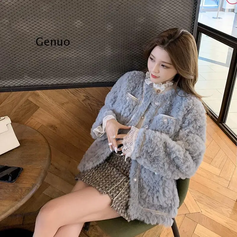 

2021 Women's Winter Fashion Rabbit Lamb Faux Fur Coats For Female Jacket Parka Women Furry Korean Teddy Streetwear Tunic Coat