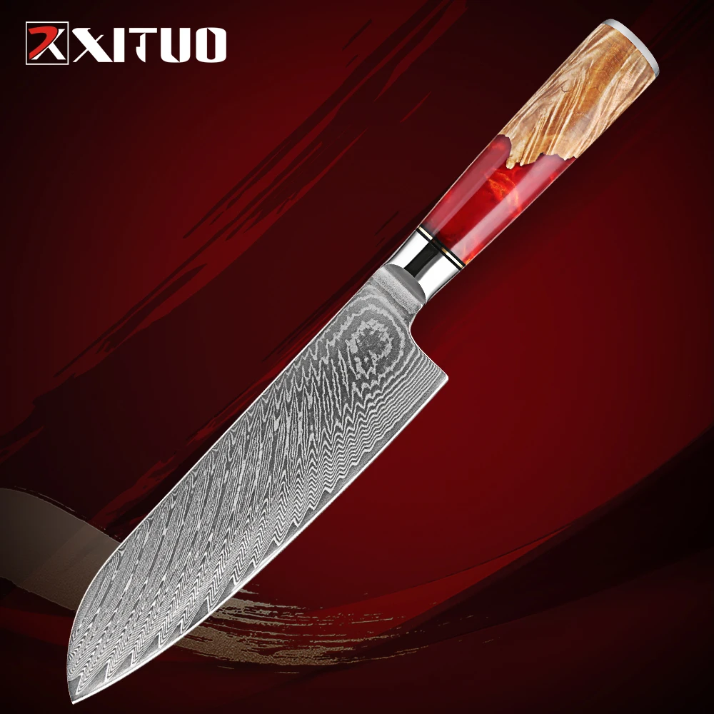 

Damascus Santoku Knife 7 inch VG10 Steel Razor Sharp Kitchen Knife Japanese Chopping Knife Meat and Vegetable Cooking Knife