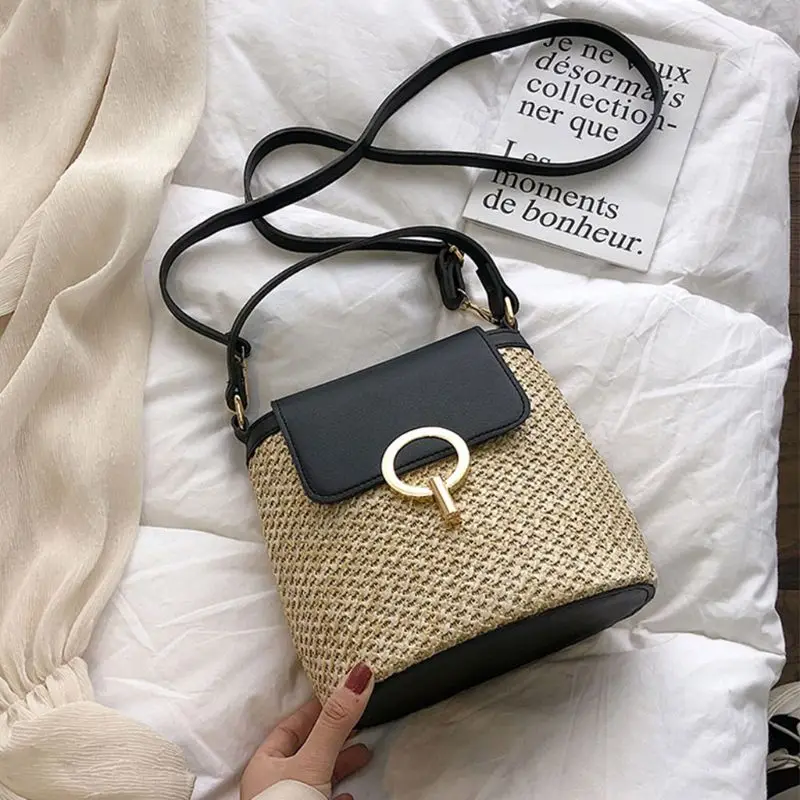 Women Ladies Crossbody Straw Bucket Shoulder Bag Tote Purse Handbag Satchel