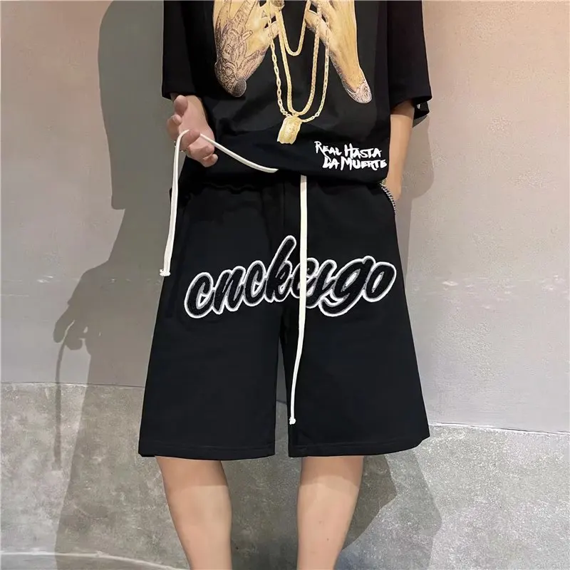 Men Embroidery Letters Shorts Summer Thin Breathable Soft Dance Walking Exercise Sports Fitness Hip Hop Ins Ulzzang Loose Shorts