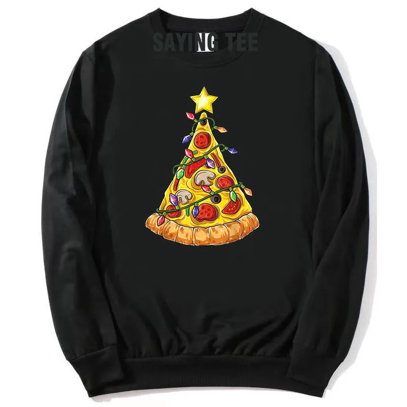 Pizza Weihnachts baum Lichter Weihnachten Jungen Männer Krusten Peperoni Baumwolle Pullower Pullover Familie Pyjama Langarm T-Shirts Sweatshirt