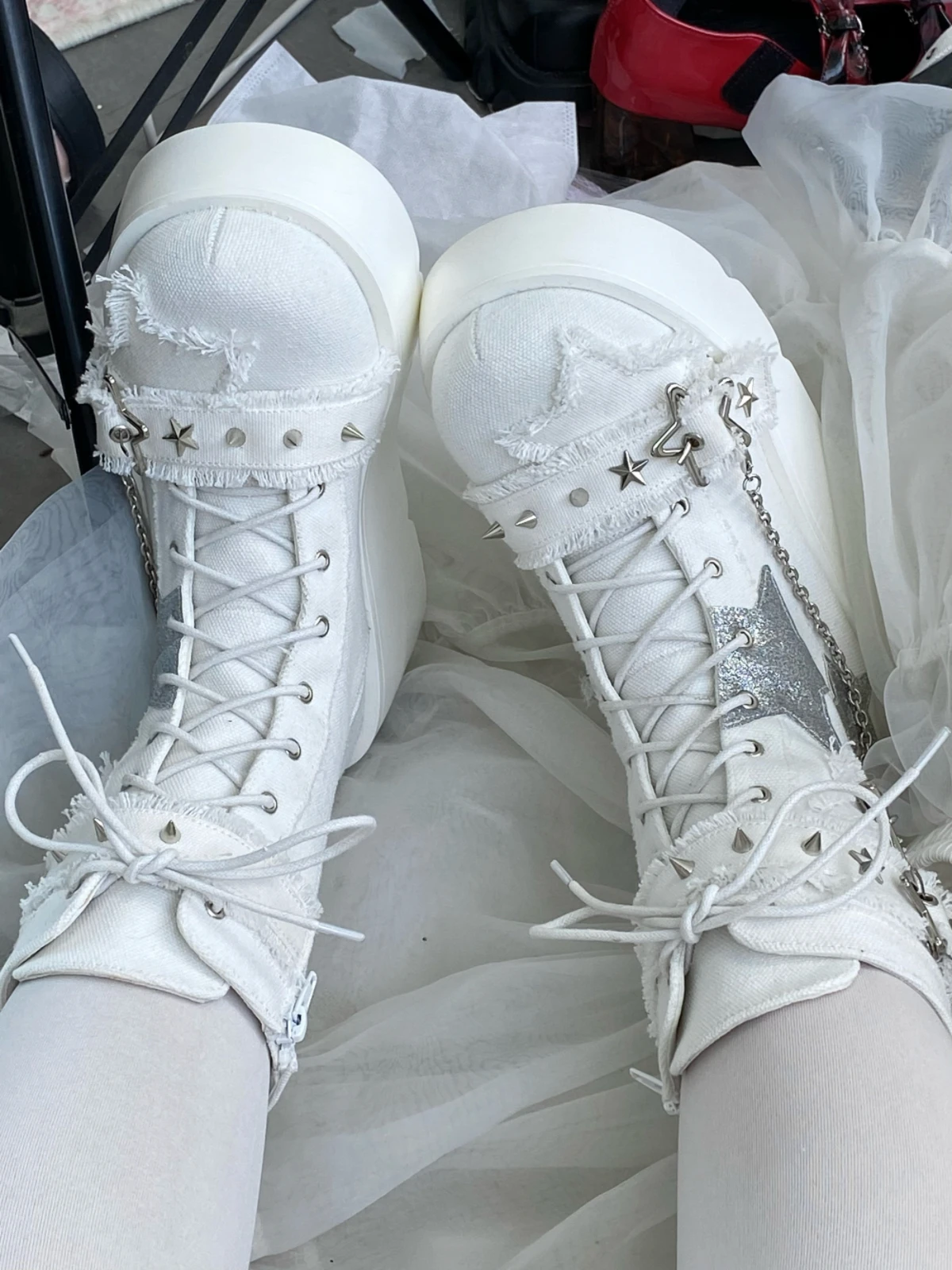 靴 Semantic design white boots emo y2k 靴 Semantic design white boots emo y2k platform-white-boots-