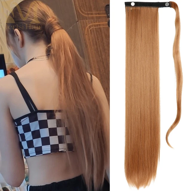 MERISIHAIR Synthetic Long Straight Wrap Around Clip In Ponytail Hair Extension Heat Reistan Pony Tail Fake Hair 66-30