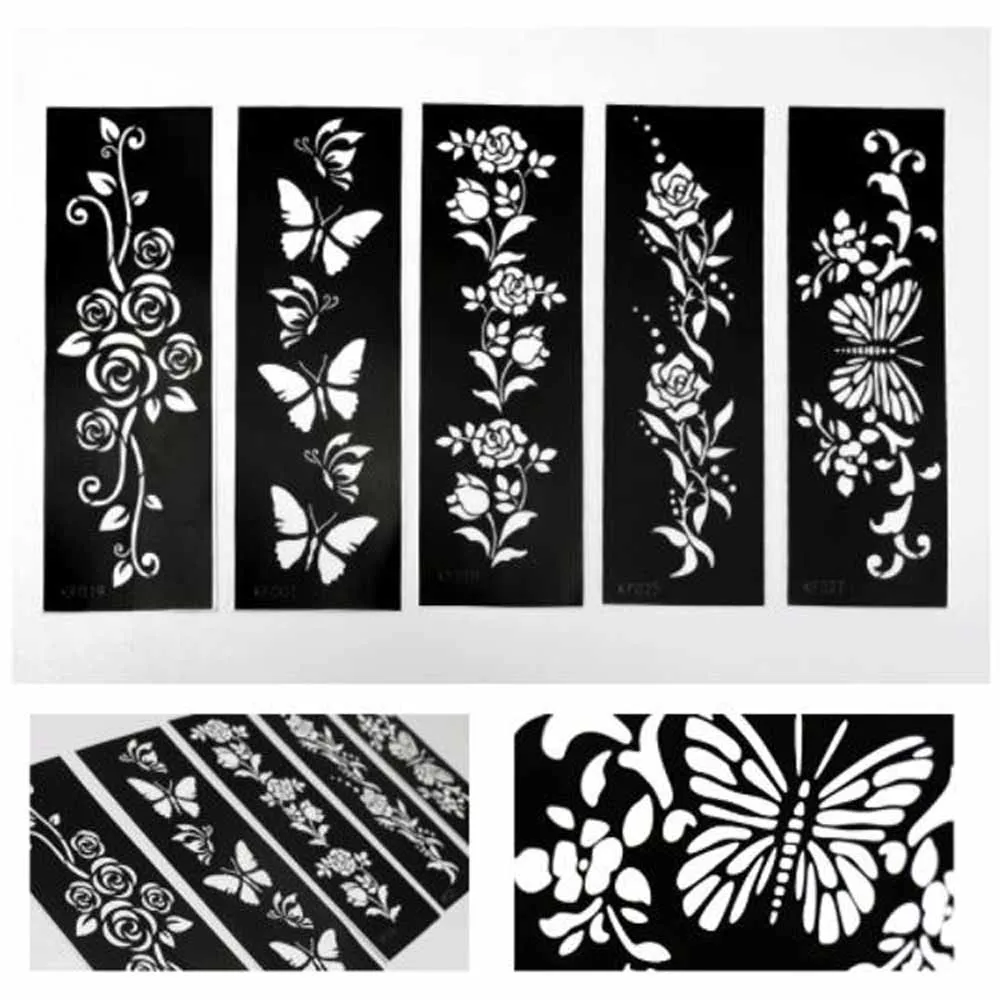 Tattoo Sticker Temporary Tattoo Stencils Professional Body Art Reusable Flower Butterfly Painting Henna Stencil Decals
