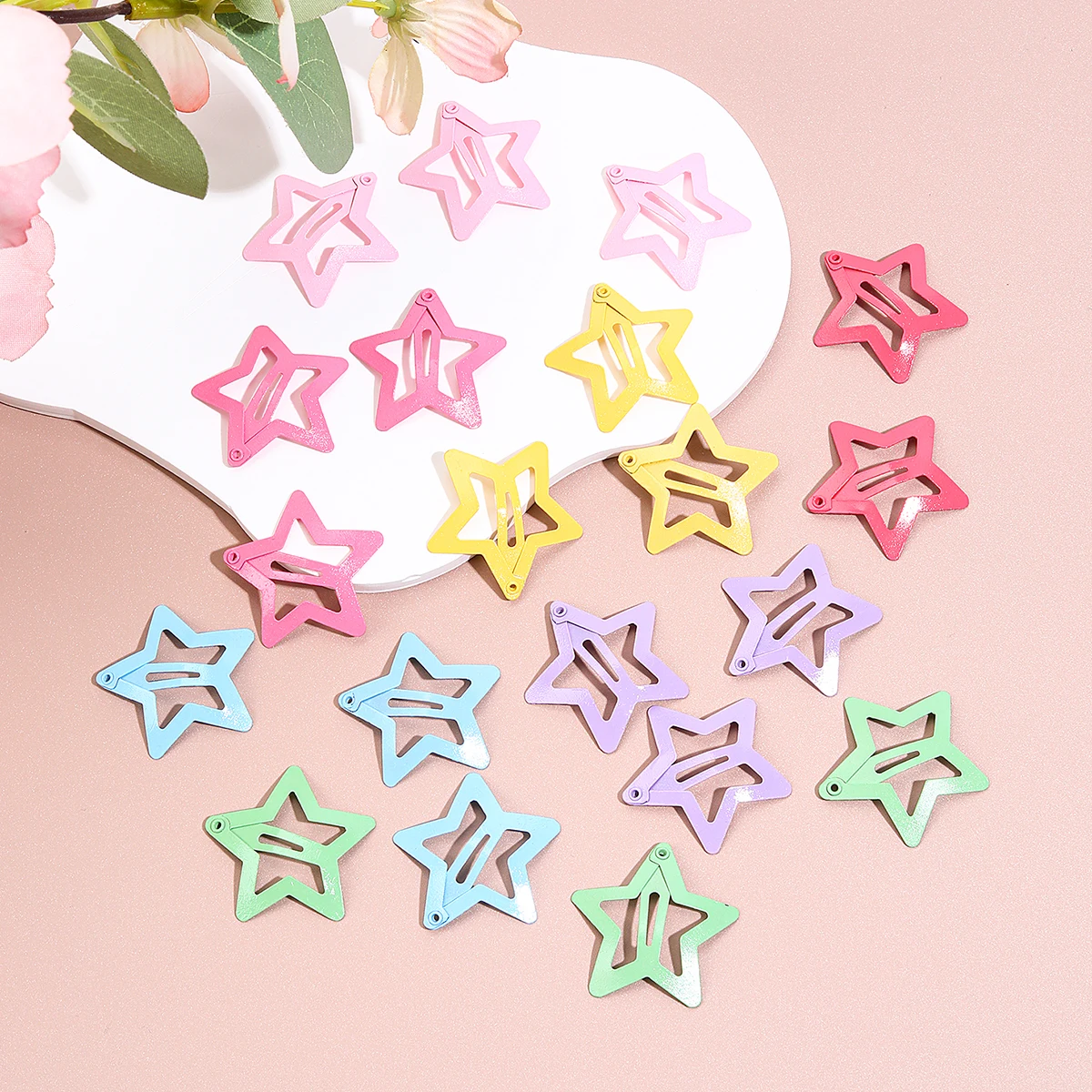 20PC Random Color Star Design Girls Hair Clips Snap Clip for Daily Life Toddle Hair Clips Girl Hair Accessoires Headwear Hairpin