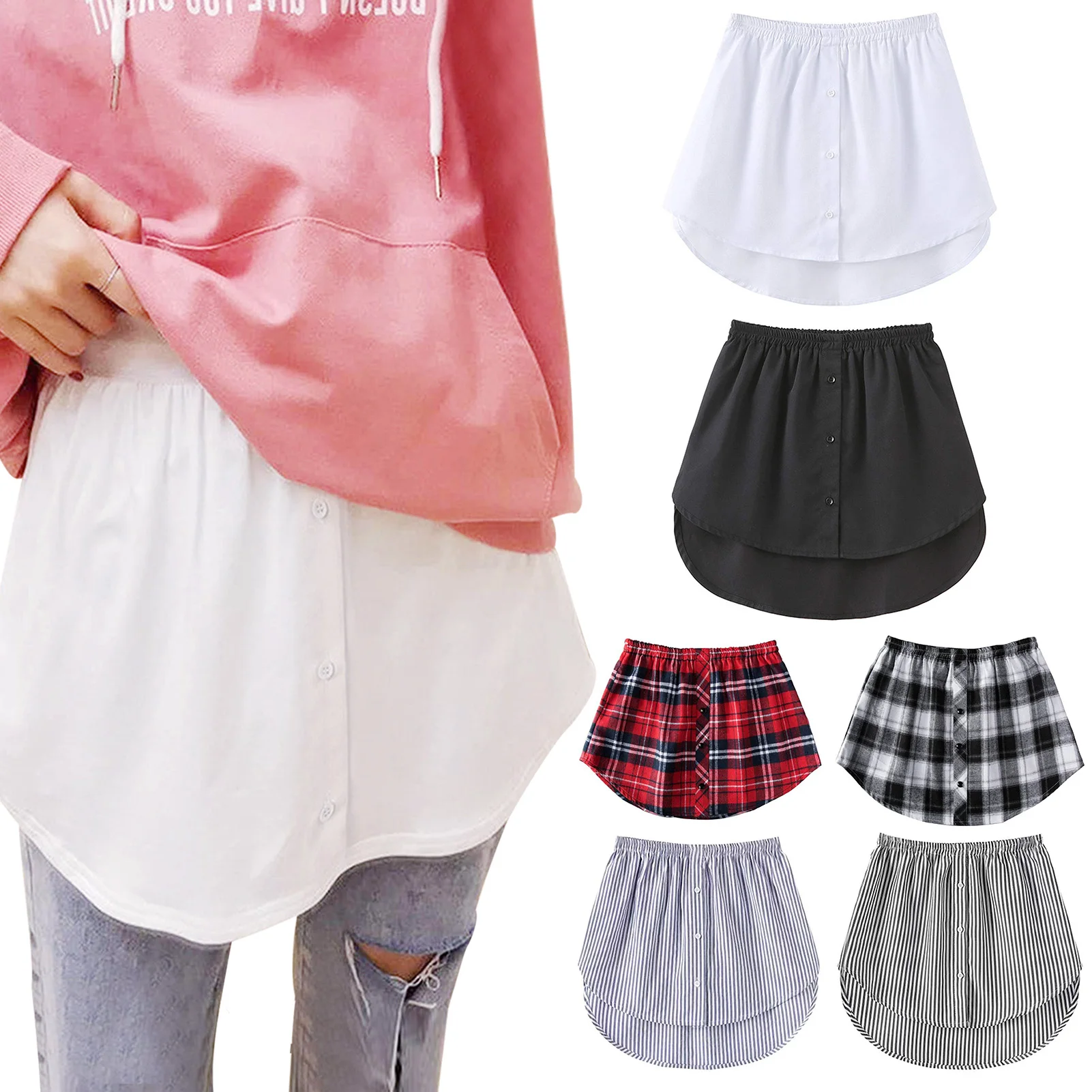 

New Shirt Extenders Adjustable Layering Fake Tops Lower Sweep Hem with Elastic Waist Band Mini Skirt Hemline Fashion Wearing