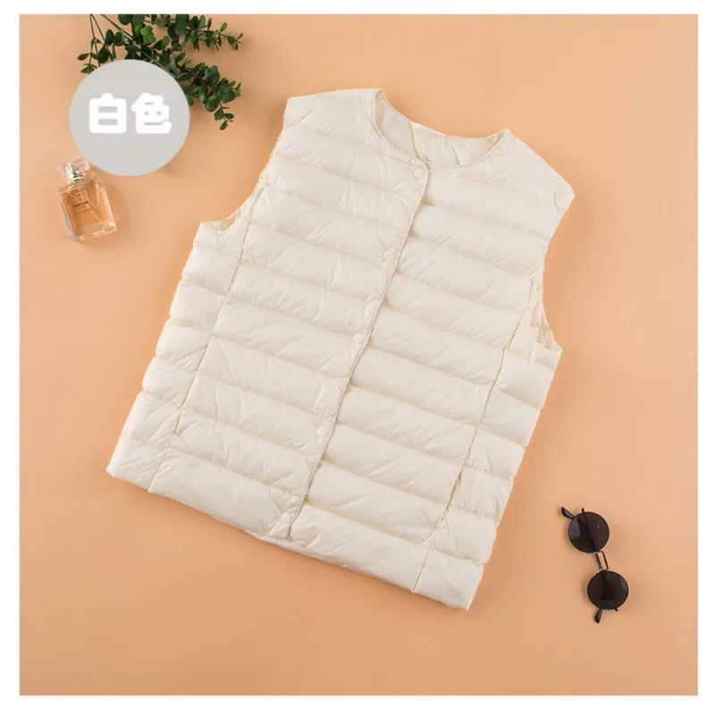 90% Ultra Light White Duck Down Women Vest Thin Coats V Collar Autumn Winter Coat Female Single-breast Waistcoat Puffer Feather
