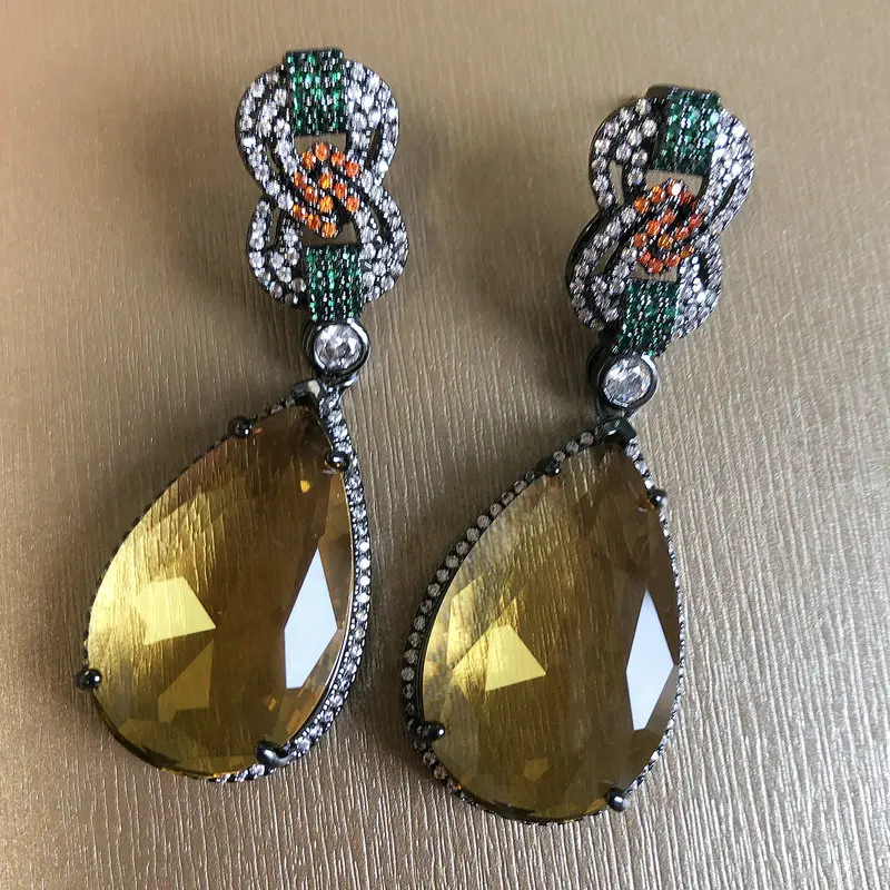 【LAZY DAWN】pearl x cubic earring E024★2色 Bilincolor Fashion Vintage Big Yellow Cubic Zircon Earring