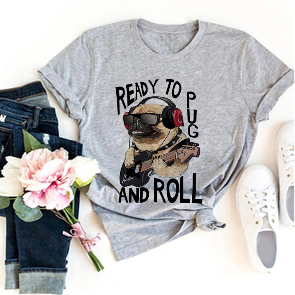 

Pug t shirt women comic anime tshirt girl Japanese designer harajuku clothes