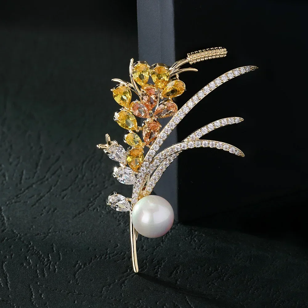 

High Quality Crystal Wheat EarsBrooch Women Inlaid Zircon Bouquet Brooches Suit Coat Corsage Pins Jewelry Wedding Gifts