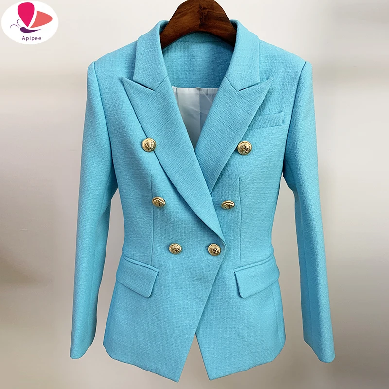 

HIGH STREET Newest 2024 Runway Designer Blazer Women's Classic Lion Buttons Double Breasted Slim Fitting Blazer Jacket