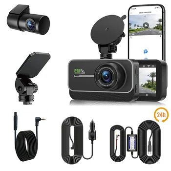 차량용 4K WiFi 대시 캠 DVR 자동차 비디오 녹음기, 전면 및 후면 블랙박스, 야간 투시경, 24 시간 주차 모드, 자동차 디스플레이 액세서리