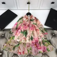 Printemps automne enfants gitls robe à fleurs en mousseline de soie voilet matériel avec intérieur pur coton robes de princesse boutique enfants vêtements 1