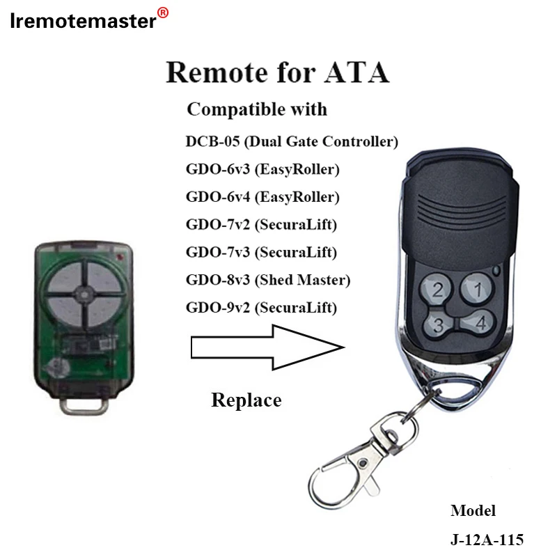 리모컨 차고 문짝 오프너, 롤링 코드, ATA PTX5V2 PTX2 PTX2V1 PTX5V1 송신기와 호환 가능, ATA PTX5, 433.92MHz