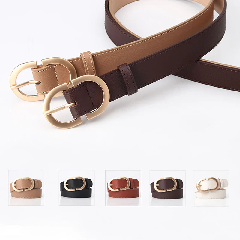 

New Fashion Personality Metal Buckle Leather Belts for Women Simple Thin Belt Denim Jeans Dress Skirt Retro Decoration Waistband