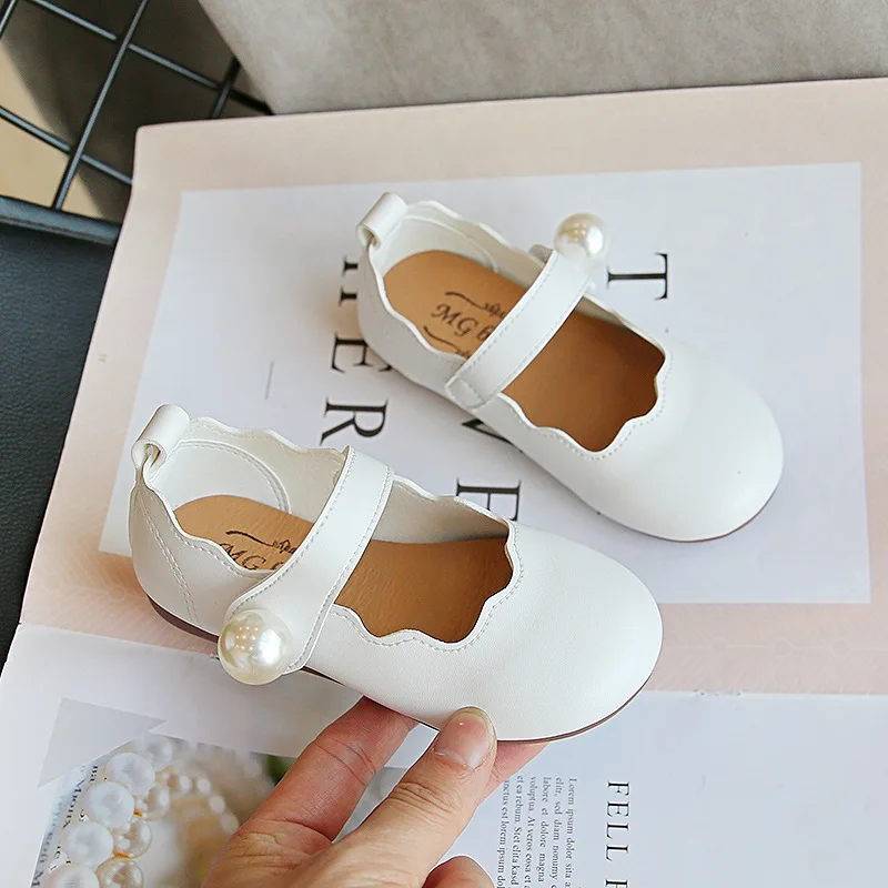 Girls Leather Shoes For Toddlers First Birtiday Children's Flats Kids Dancing Shoes For Stage Performance Wedding Party Pearls