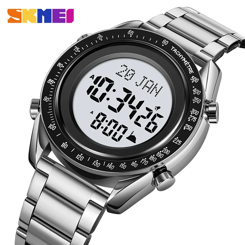 

SKMEI Luxury Full Steel Muslim Azan Watches Mens For Prayer with Qibla Compass Adhan Alarm Hijri Islamic Digital Wristwatches