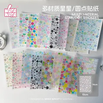 Adesivi WAKAWAKA Star Dot per Scrapbooking, Elementi Base Carini, Doppio Materiale PET e Carta Sintetica Glitterata per Diari e Planner Fai-da-Te