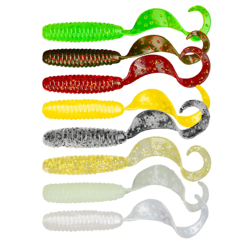 50pcs Twister Tail Lure 6.5cm Silicone Bait Soft Lure Curly Worm Soft  Artificial Baits Single Circle Tail Single Tail Swimbait