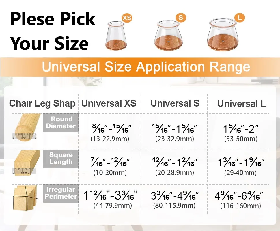 Silicone Chair Leg Floor Protectors with Non-Slip Felt, Furniture Cups