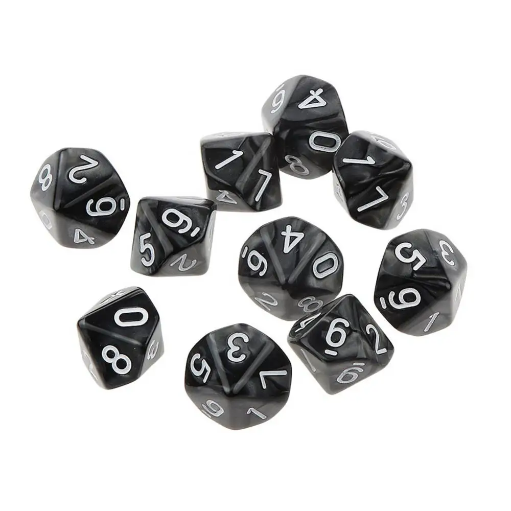 10Pcs Multi-sided TRPG Game D10 Polyhedral Dice Acrylic Dice Party Games Amazing Mixed Colours DND Game For Playing Games