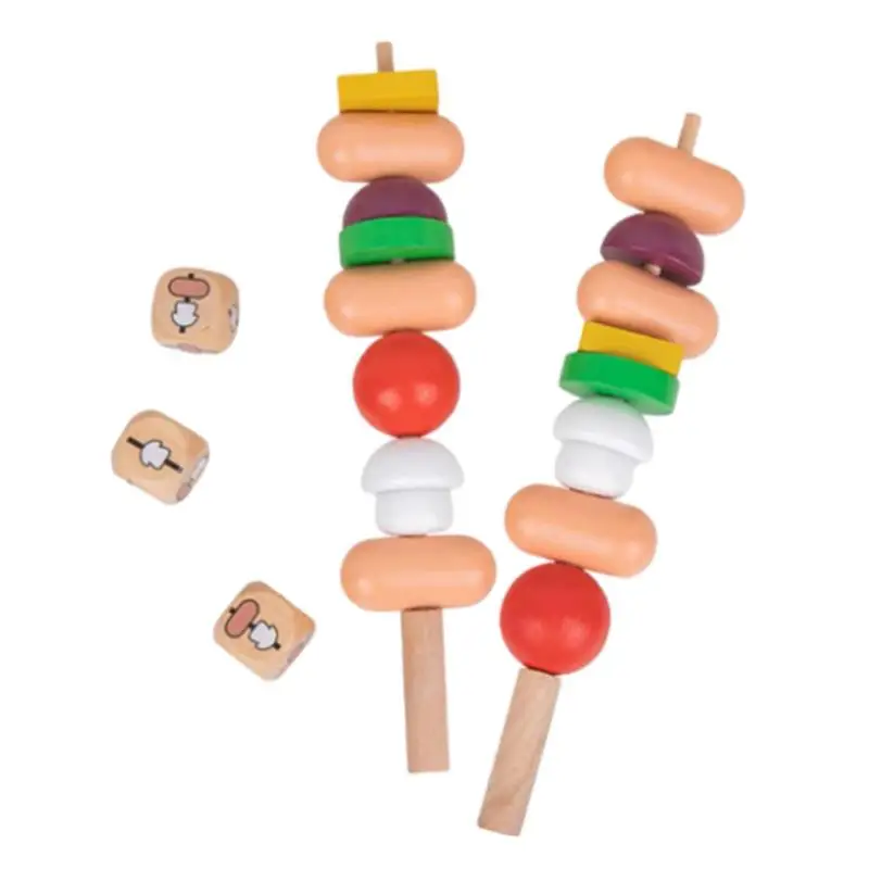 

BBQ Food Toy Set Pretend Playset Wooden Barbecue Skewers Reusable Preschool Montessori Toys DIY Building Block Toys Building