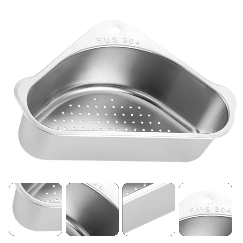 

Triangle Sink Drainer Basket Stainless Steel Draining with Suction Cup Kitchen Rack