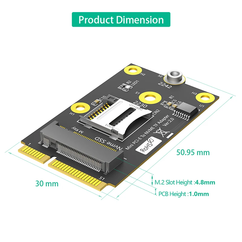 미니 PCIE to M.2 NVMe Key-M SSD 어댑터 카드 라이저 (TF 카드 슬롯 포함) 2230 2242 M.2 NVME SSD 컨버터 (노트북/데스크탑용)