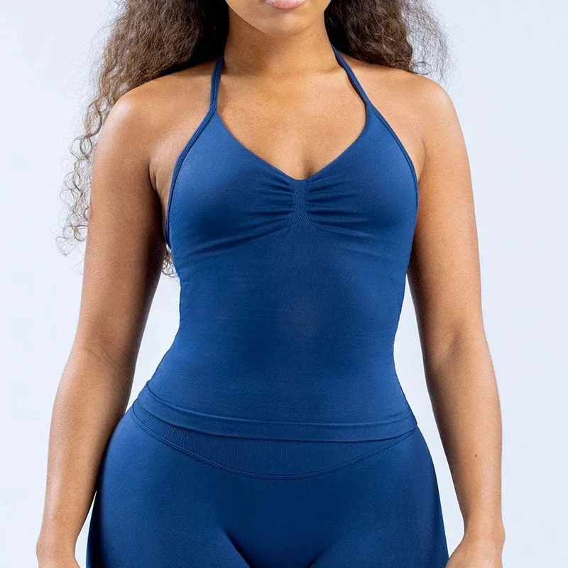 Gym Beautiful Open Back Bra Running Workout Halter Impact Longline Strappy Top Sports Yoga Vest Women's Fitness Tank Top Sports Bra Yoga Top Sports Tank