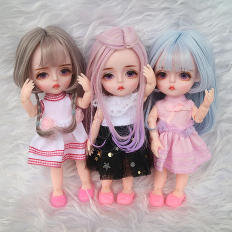 

16cm Fashion Mini Wig BJD Doll Movable Joint Girl Dolls 3D Big Eyes Beautiful Cute DIY Toy Doll with Clothes Dress Up Doll