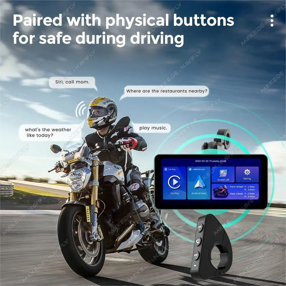 토모스트롱 6.3인치 1000nit 무선 CarPlay 및 안드로이드 Auto 지원, L300 BT 핸들바 리모컨 포함, TPMS 방수 기능 탑재