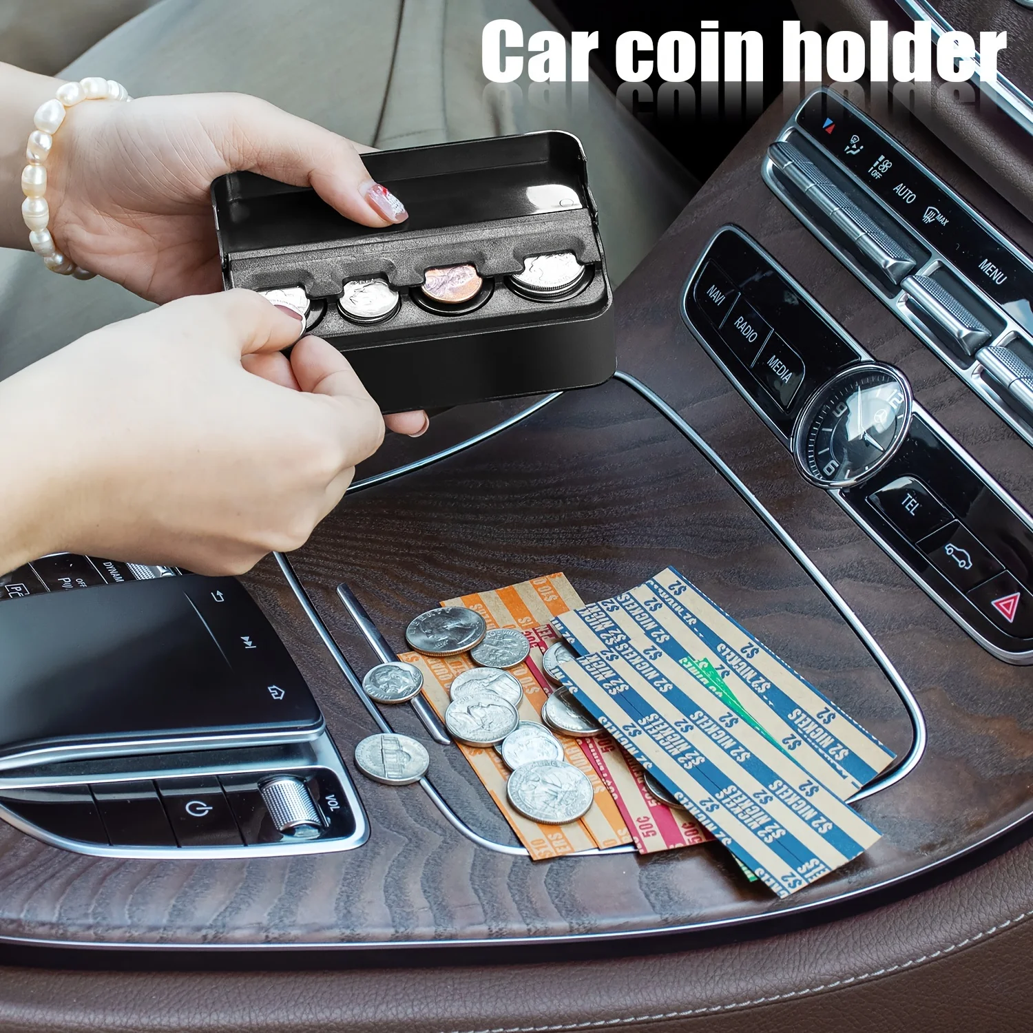 Car Change Organizer 12 Coin Wrappers 1 Coin Holder Money Dispenser Car & Trucks Accessories Black Plastic BOX