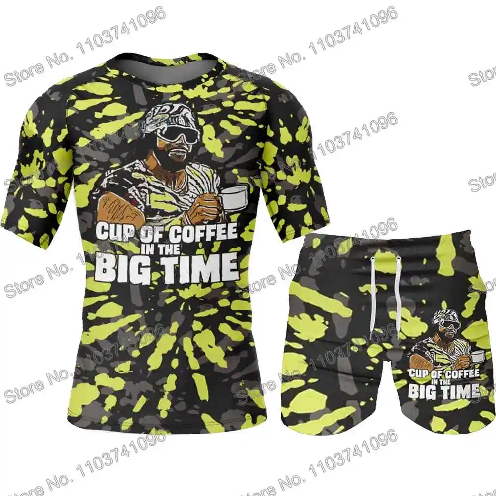 Macho Man Rash Guard Diving T-Shirt Shorts BJJ Boxing MMA Swimwear Men Summer Short Sleeve Surf Clothing Women GYM Tops Sports